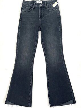 NWOT Frame Le Crop Mini Boot Jeans Angled Cascade Raw Hems Stevie Faded Black 23